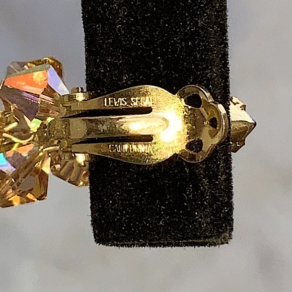 LEWIS SEGAL OF CALIFORNIA EARRINGS CLIP DANGLE GOLD AURORA BOREALIS VINTAGE - Picture 7 of 11